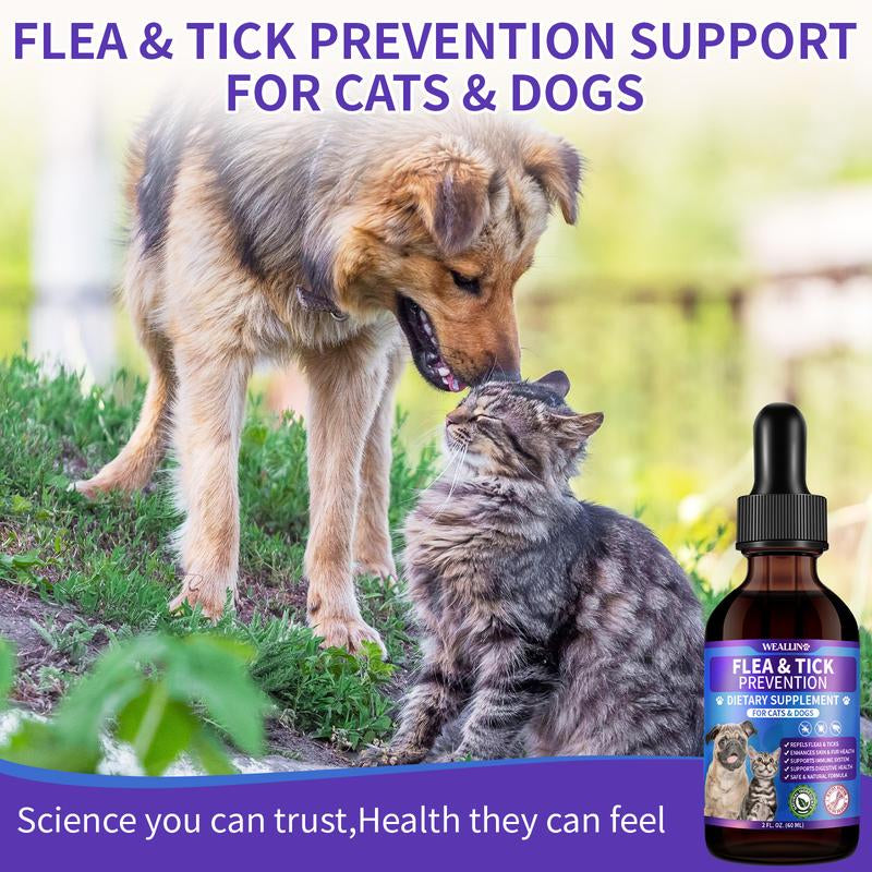 WEALLIN Flea & Tick Support Drops for Cats and Dogs β Natural Flea & Tick Support Drops with Multivitamins β Oral Supplement for Pets β Suitable for All Breeds and Ages-Bacon Flavor