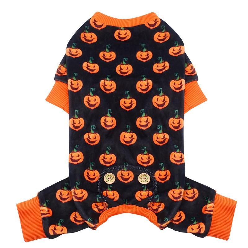 KYEESE Cozy Halloween Pjs for Dogs Pet Adorable Funny Sleeveless Pumpkin Print Perfect for Spooky Snuggles & Cute Pics Easy Care Machine Washable Shirts Pajamas Sweater Puppy Costume Winter Season Stretchable Breathable Fabric