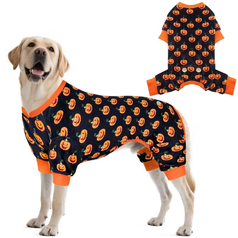 KYEESE Cozy Halloween Pjs for Dogs Pet Adorable Funny Sleeveless Pumpkin Print Perfect for Spooky Snuggles & Cute Pics Easy Care Machine Washable Shirts Pajamas Sweater Puppy Costume Winter Season Stretchable Breathable Fabric