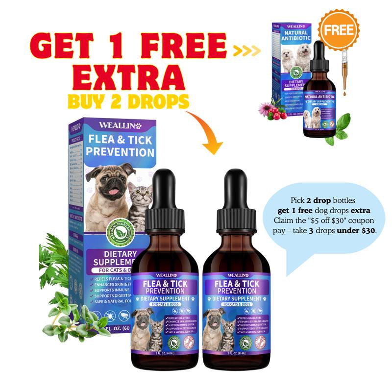 WEALLIN Flea & Tick Support Drops for Cats and Dogs – Natural Flea & Tick Support Drops with Multivitamins – Oral Supplement for Pets – Suitable for All Breeds and Ages-Bacon Flavor