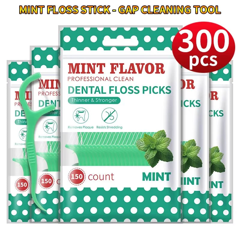 300Pcs Mint Floss Stick - Cleaning Tools for Teeth Gaps