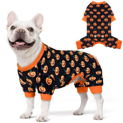 KYEESE Cozy Halloween Pjs for Dogs Pet Adorable Funny Sleeveless Pumpkin Print Perfect for Spooky Snuggles & Cute Pics Easy Care Machine Washable Shirts Pajamas Sweater Puppy Costume Winter Season Stretchable Breathable Fabric