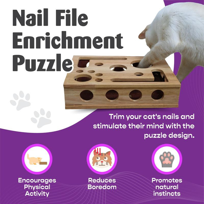 Fig & Friends Cat Scratch Puzzle Enrichment Box: Nail File Stress Free Alternative to Clippers and Grinders