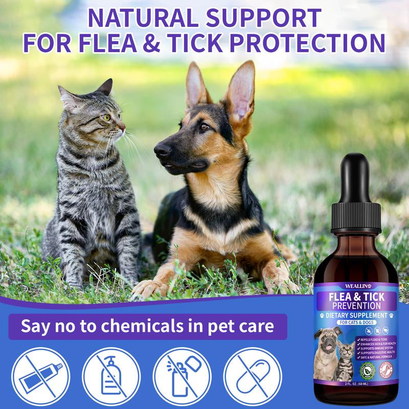 WEALLIN Flea & Tick Support Drops for Cats and Dogs – Natural Flea & Tick Support Drops with Multivitamins – Oral Supplement for Pets – Suitable for All Breeds and Ages-Bacon Flavor