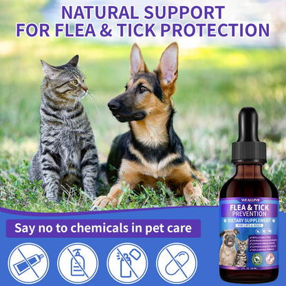 WEALLIN Flea & Tick Support Drops for Cats and Dogs – Natural Flea & Tick Support Drops with Multivitamins – Oral Supplement for Pets – Suitable for All Breeds and Ages-Bacon Flavor